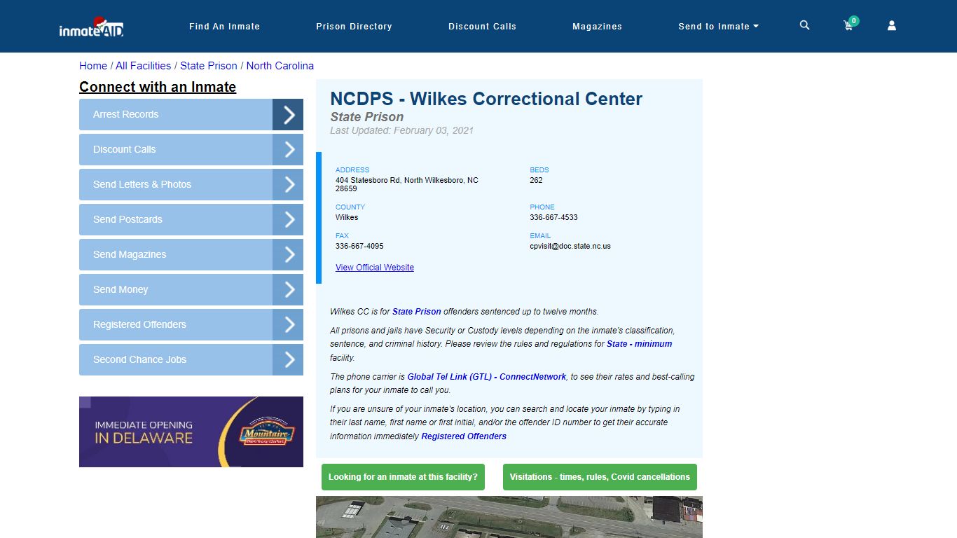 NCDPS - Wilkes Correctional Center & Inmate Search | Visitation - North ...
