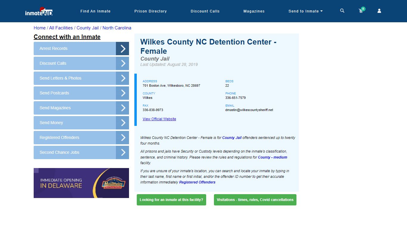 Wilkes County NC Detention Center - Female - Inmate Locator ...